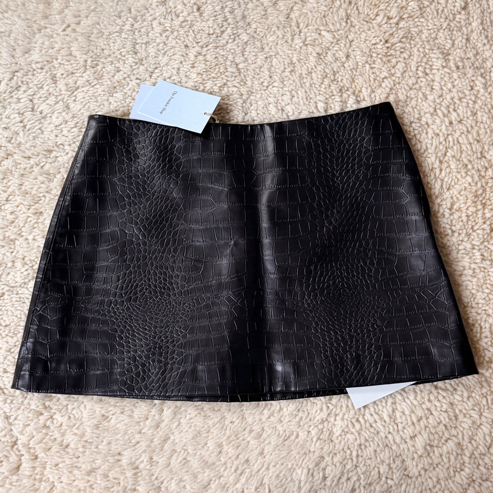 The Frankie Shop Dark Brown Croc Textured Mini Skirt XS